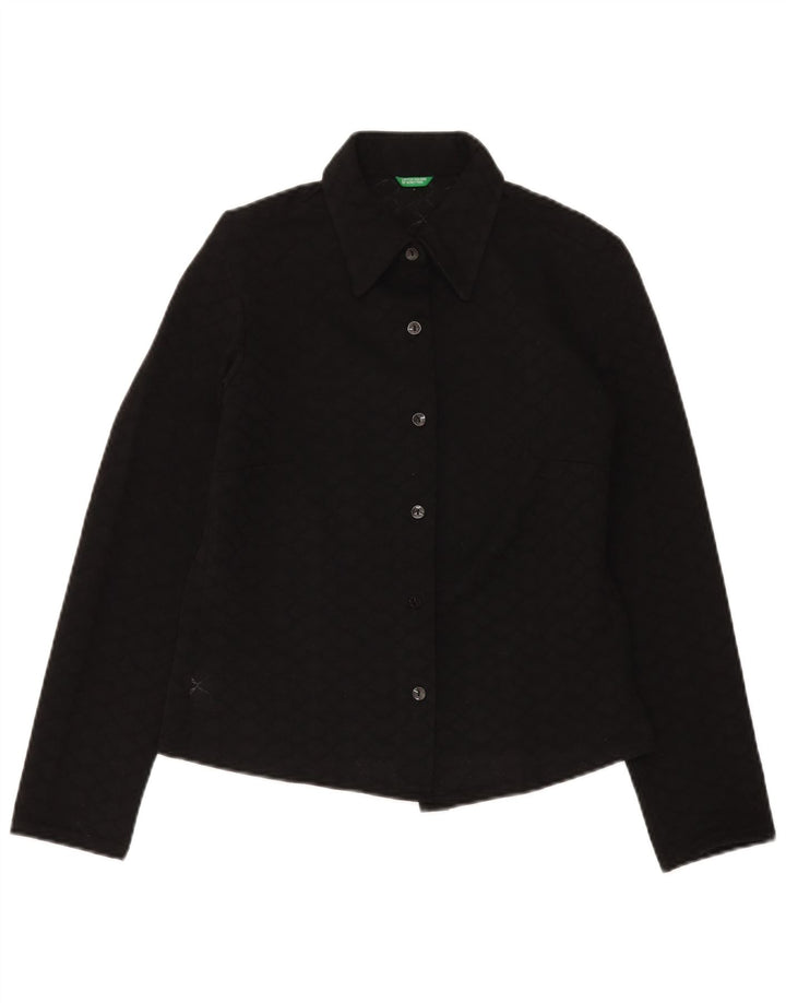 BENETTON Damen Crop Shirt Bluse IT 46 Large Schwarz Polyester