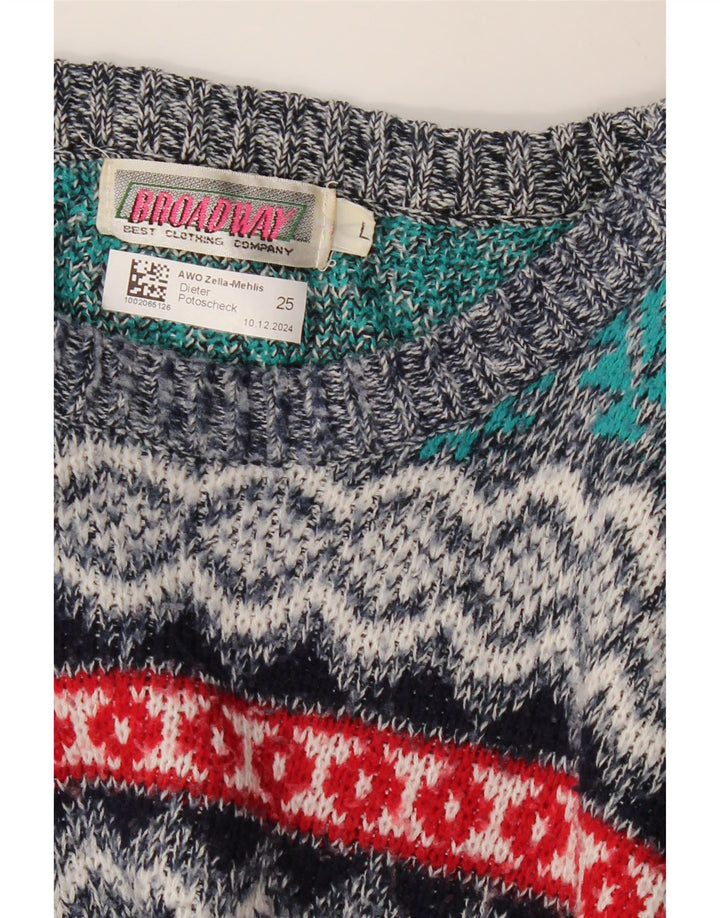 BROADWAY Herren-Pullover mit U-Boot-Ausschnitt, groß, mehrfarbig, Fair Isle-Muster
