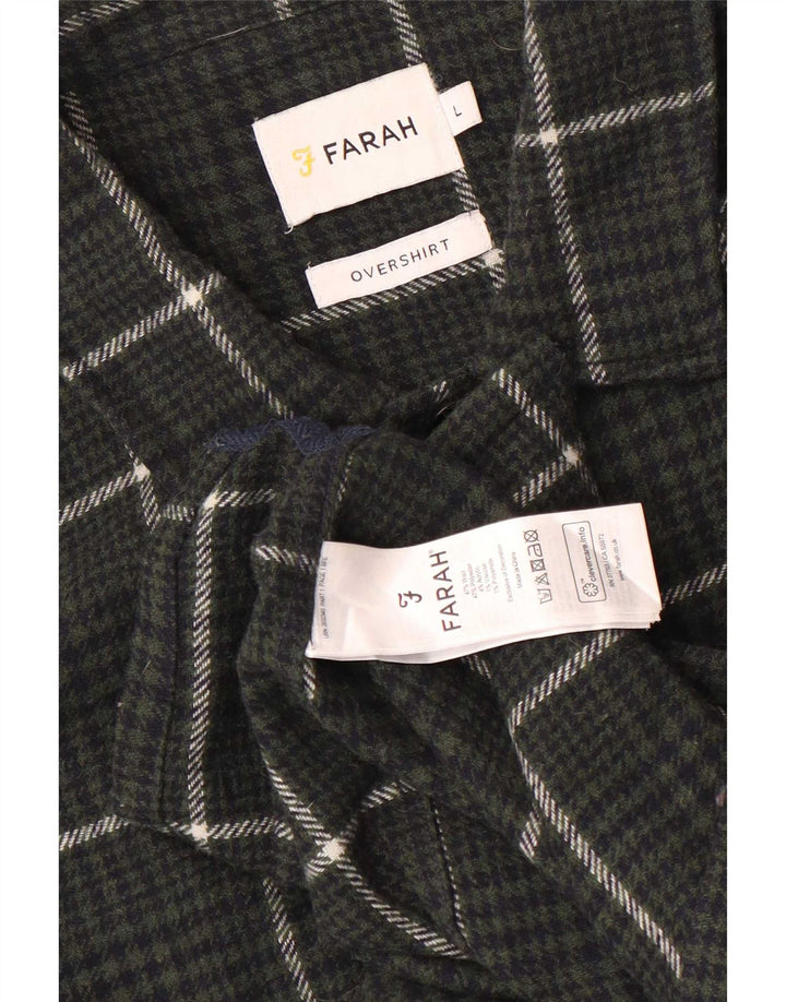 Farah Herren-Overshirt, Flanellhemd, groß, Khaki, kariert, Wolle