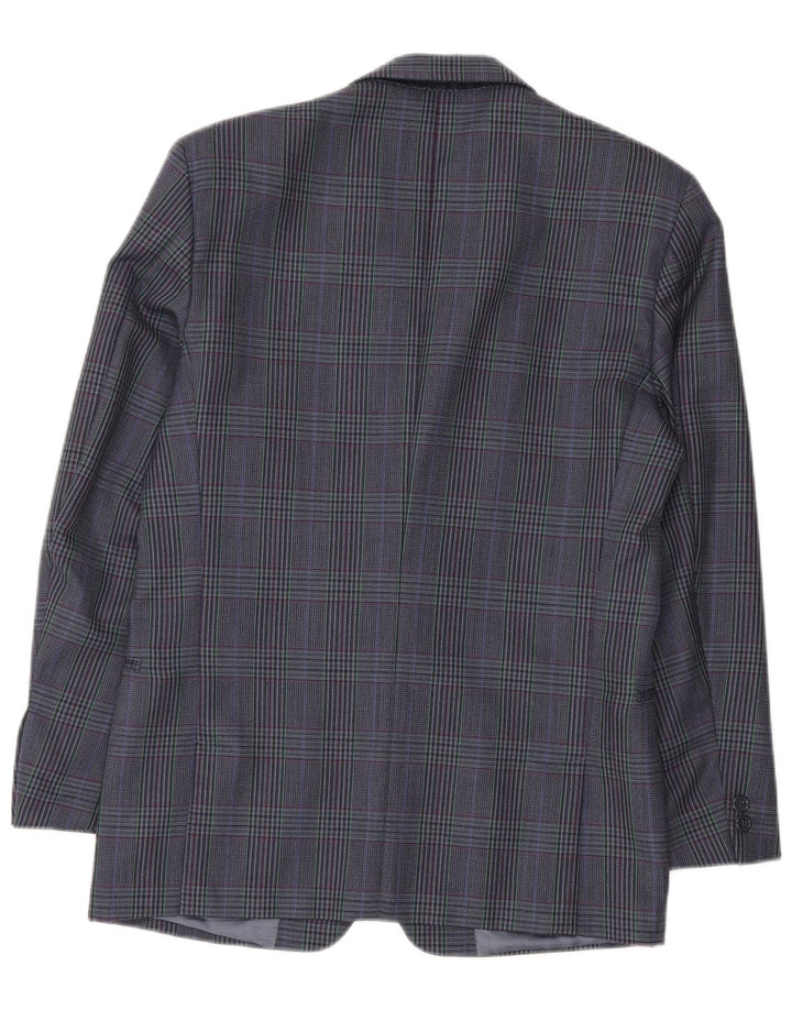 Tomary Herren-Blazer mit 2 Knöpfen, IT 48, Mittelblau mit Hahnentrittmuster