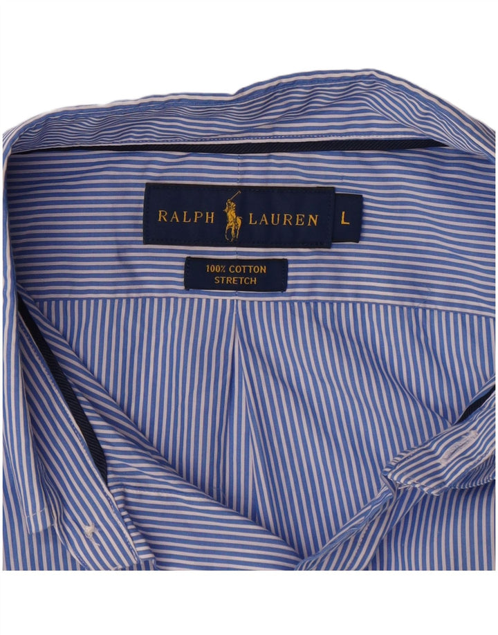 RALPH LAUREN Herren-Stretchhemd, große blaue Nadelstreifen-Baumwolle