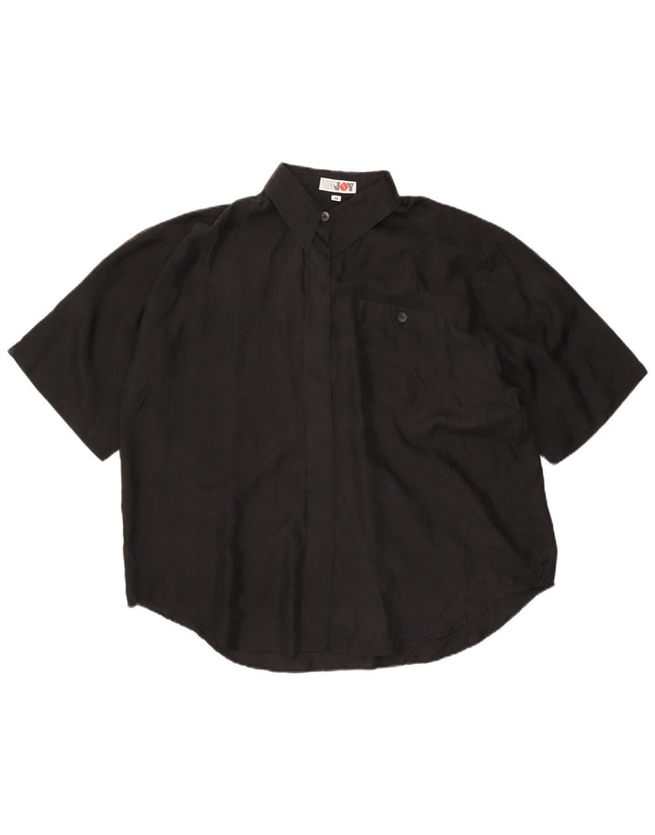 Miss Joy Damen-Kurzarm-Oversize-Hemd IT 46 Large aus schwarzer Seide