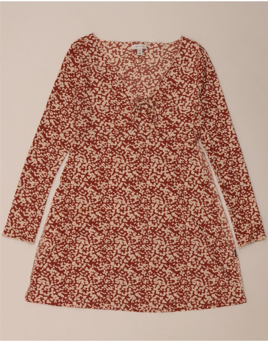 Topshop Damen-Kleid in A-Linie mit abstraktem Muster, Gr. 12, mittleres Kastanienbraun