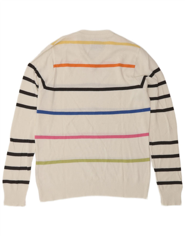 XDYE Herren-Pullover mit V-Ausschnitt, Mittelweiß gestreift