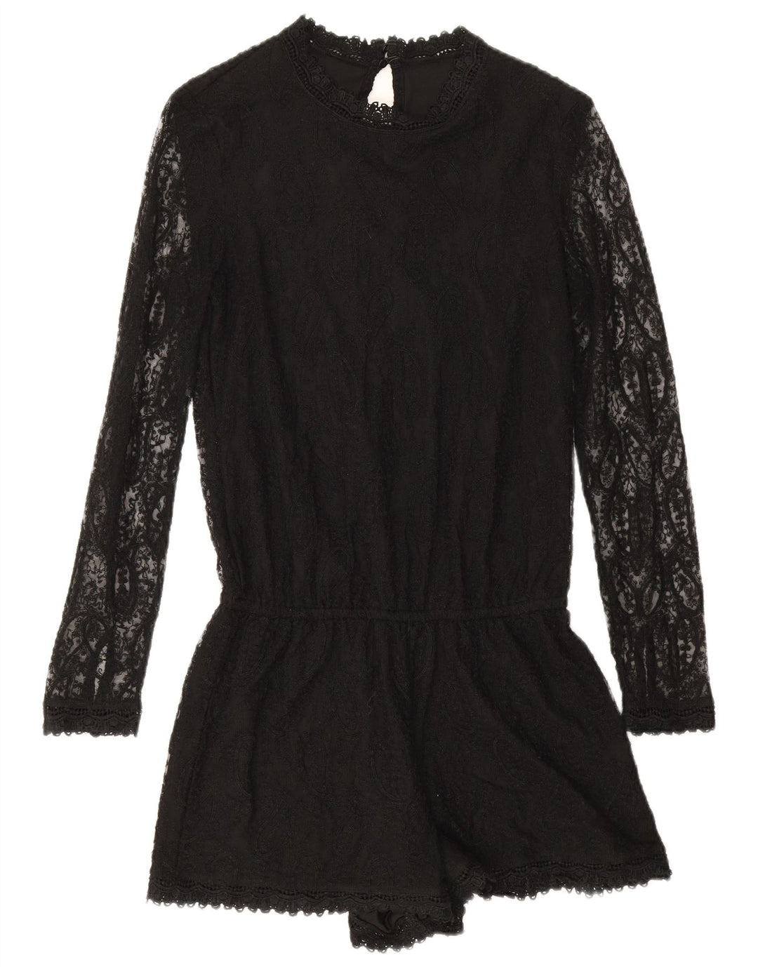 Langärmliger Damen-Playsuit von Zara, Größe S, Schwarz, Paisleymuster, Polyester