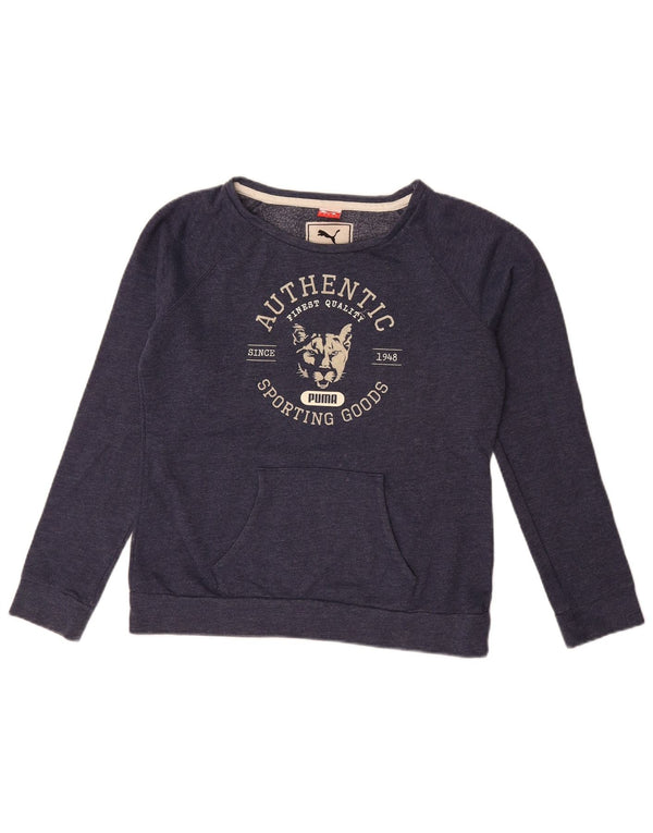 Puma Womens Graphic Sweatshirt Jumper UK 14 Large Navy Blue