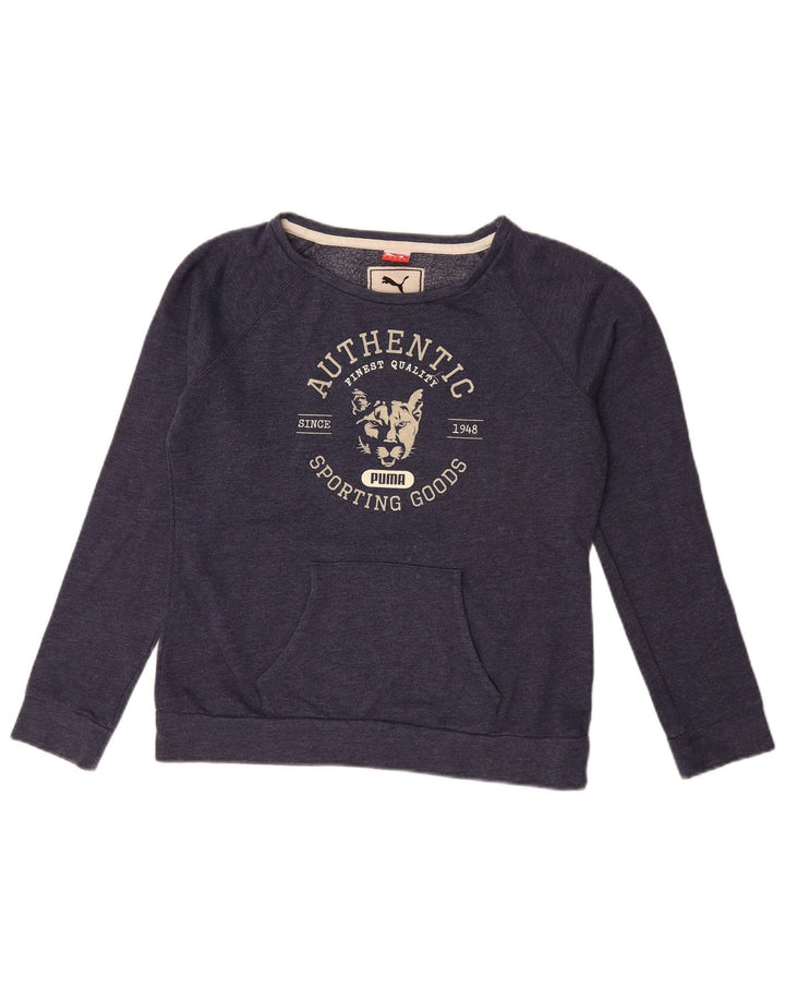 Puma Damen Graphic Sweatshirt Pullover UK 14 Large Marineblau