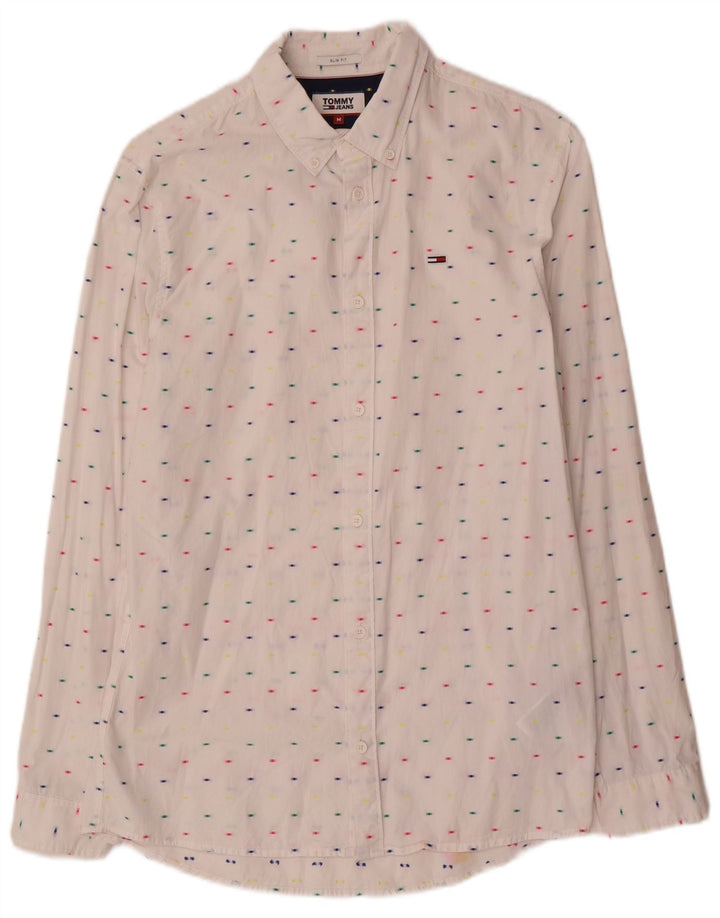 Tommy Hilfiger Herren-Slim-Fit-Hemd aus mittelweiß gepunkteter Baumwolle