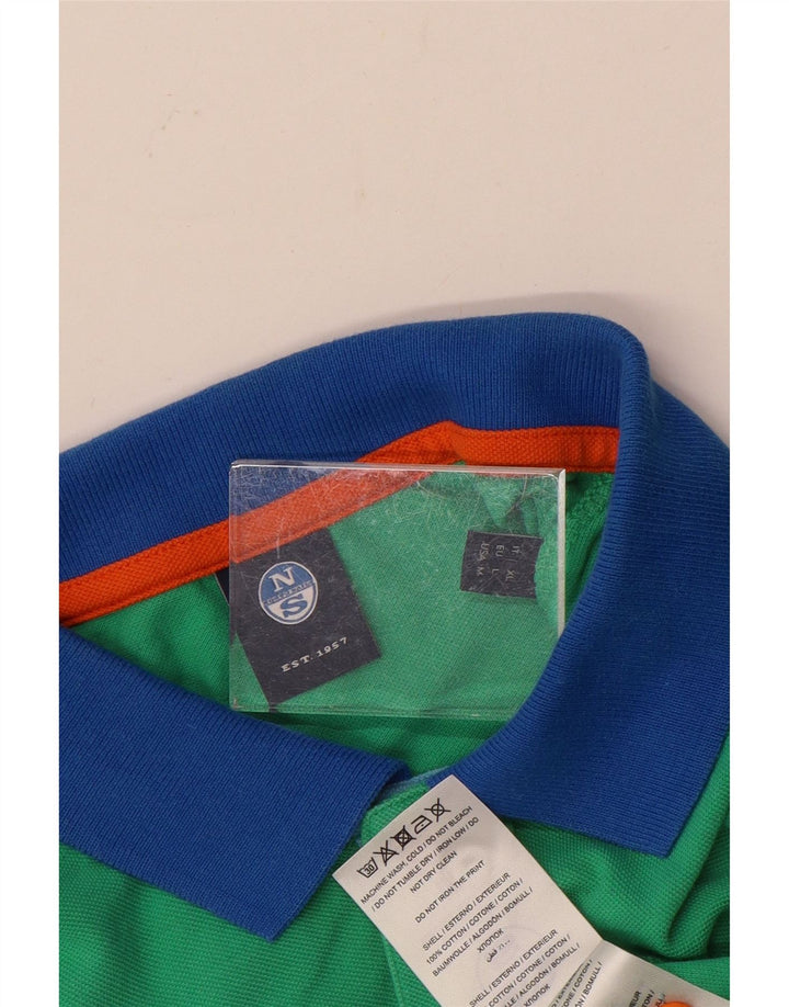 North Sails Herren-Poloshirt, groß, grüne Colourblock-Baumwolle
