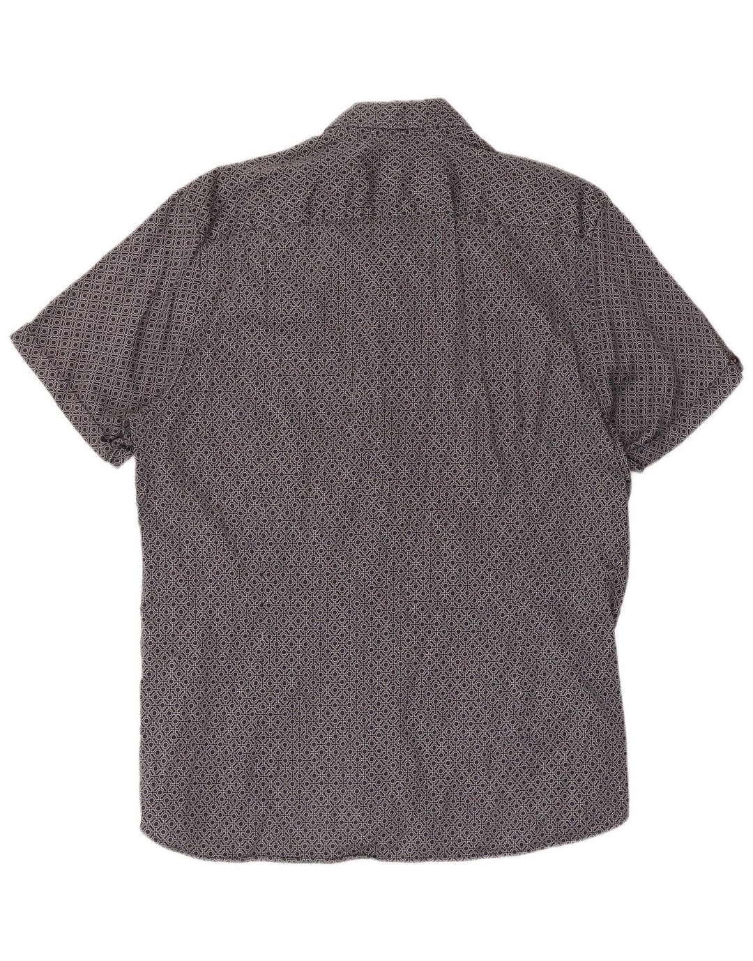 Ted Baker Herren-Kurzarmhemd, Größe 4, groß, marineblau, geometrische Baumwolle