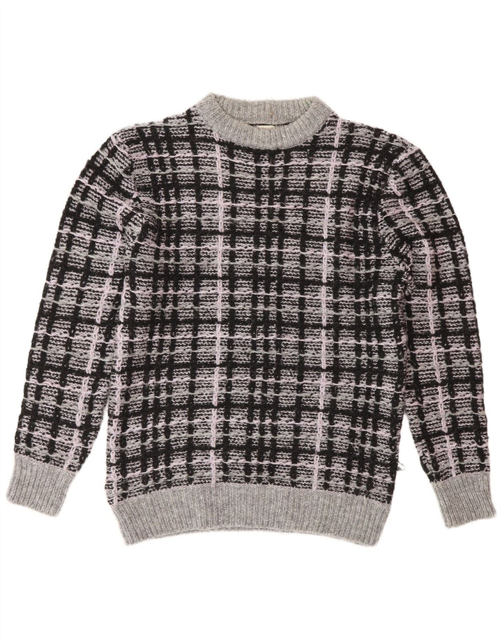 Zara Herren-Pullover mit Rundhalsausschnitt, mittelgraues Karo-Acryl