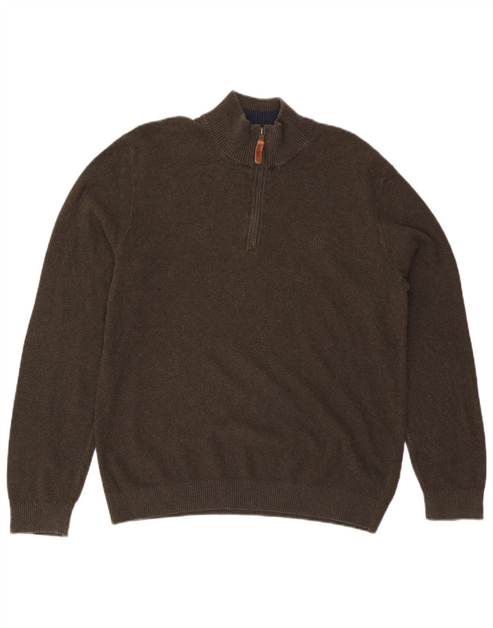 Fat Face Herren-Pullover mit Reißverschluss am Hals, große Khaki-Baumwolle