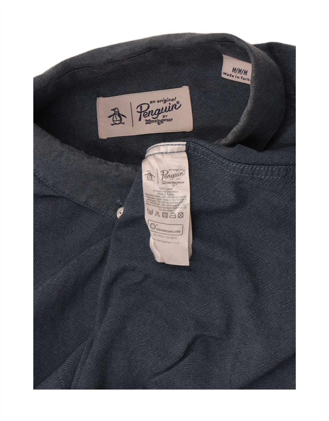 Pinguin-Herrenhemd aus mittelblauer Baumwolle