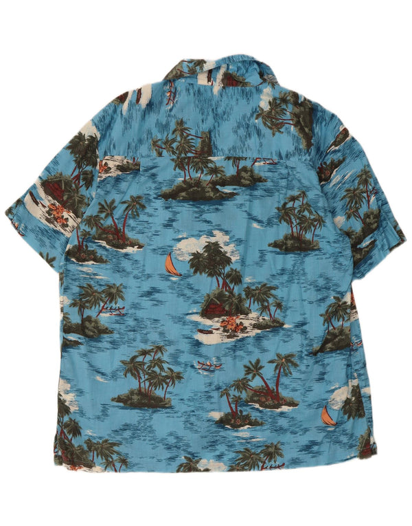 Vintage Herren Kurzarm Hawaiihemd XL Blau Baumwolle