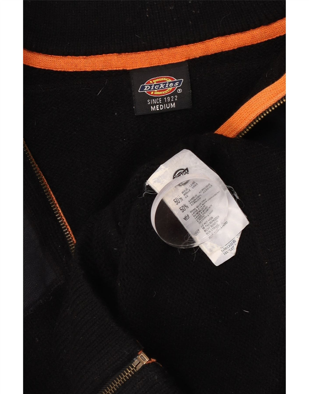 Dickies Grafischer Herren-Cardigan-Pullover aus mittelschwarzer Colourblock-Wolle