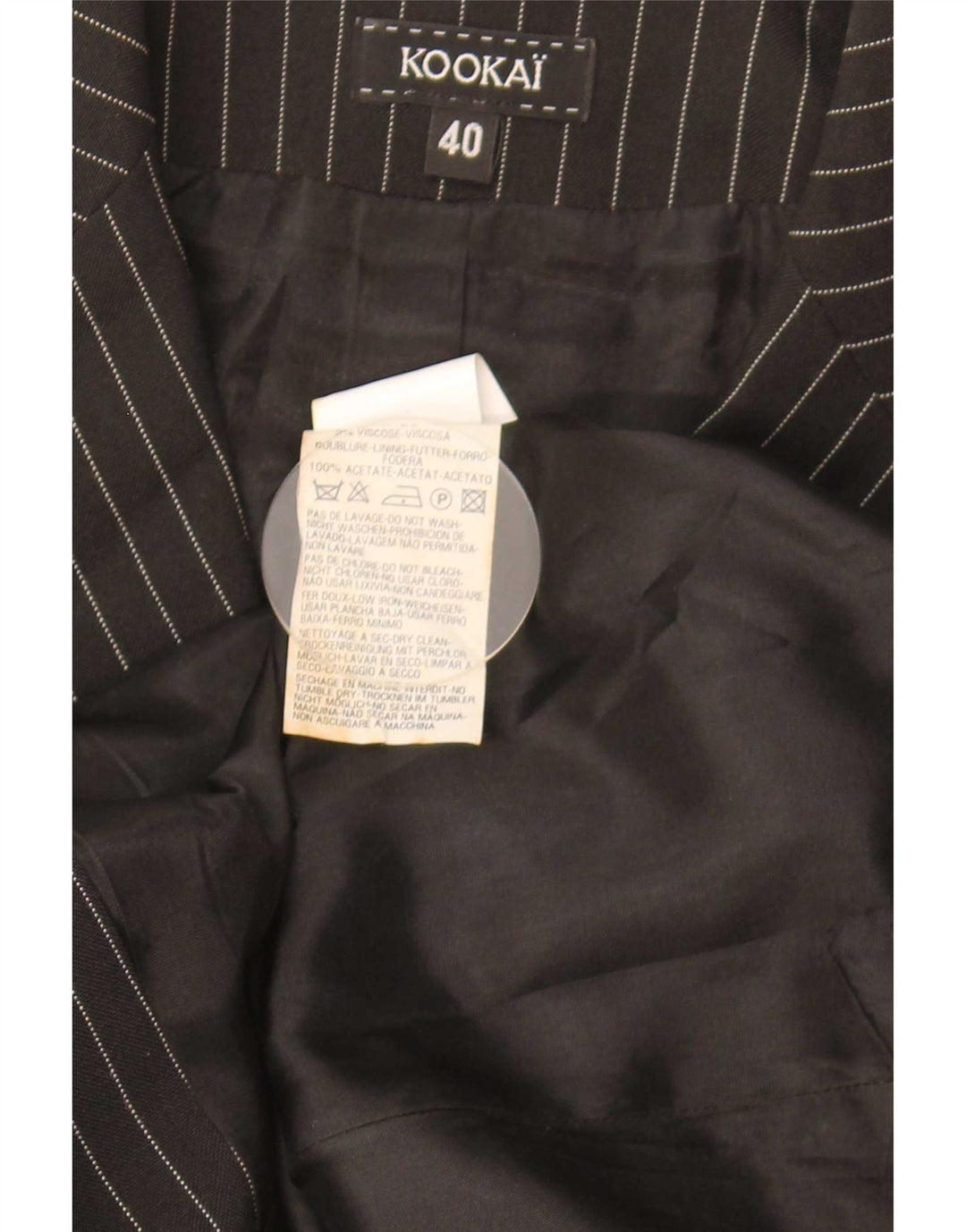 Kookai Damen-Blazerjacke mit 3 Knöpfen, EU 40, mittelschwarz, Nadelstreifen-Polyester