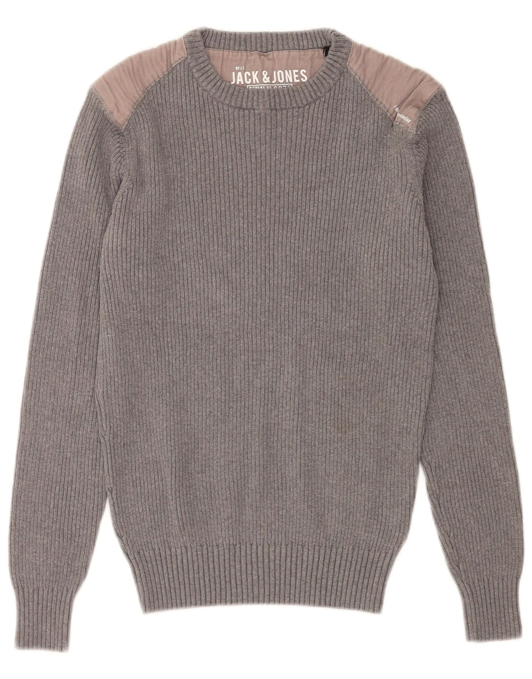 Jack & Jones Herren-Pullover mit Rundhalsausschnitt aus mittelgrauer Colourblock-Baumwolle