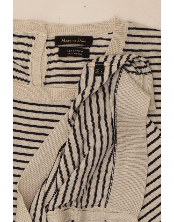 Massimo Dutti Damen-Cardigan-Pullover UK 14 Große weiß gestreifte Seide