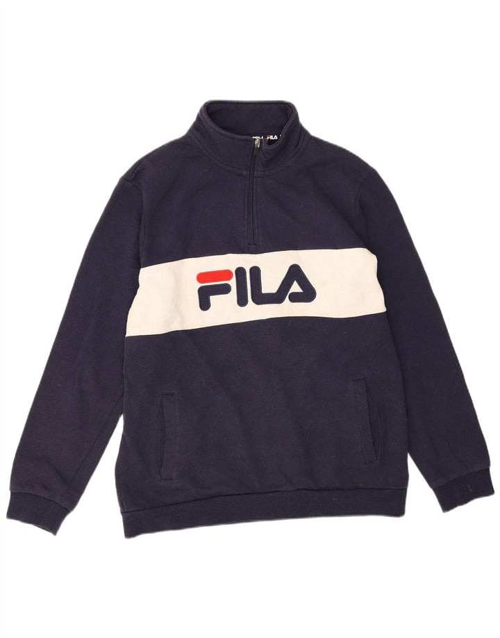 Fila Herren-Sweatshirt mit grafischem Reißverschluss und Rundhalsausschnitt, mittlerer Marineblau-Farbblock
