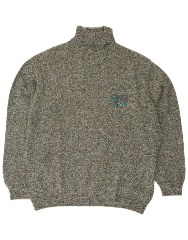Vintage Herren Rollkragenpullover XL Grün meliert Wolle Retro