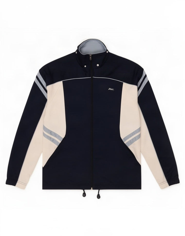Asics Herren-Trainingsanzug-Top-Jacke, Mittelgroßes marineblaues Farbblock-Polyester