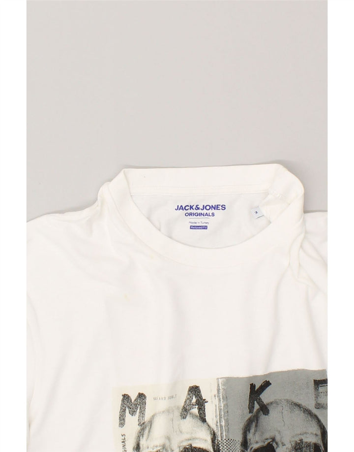 JACK & JONES Mens Relaxed Fit Graphic T-Shirt Top Medium White Cotton | Vintage Jack & Jones | Thrift | Second-Hand Jack & Jones | Used Clothing | Messina Hembry 