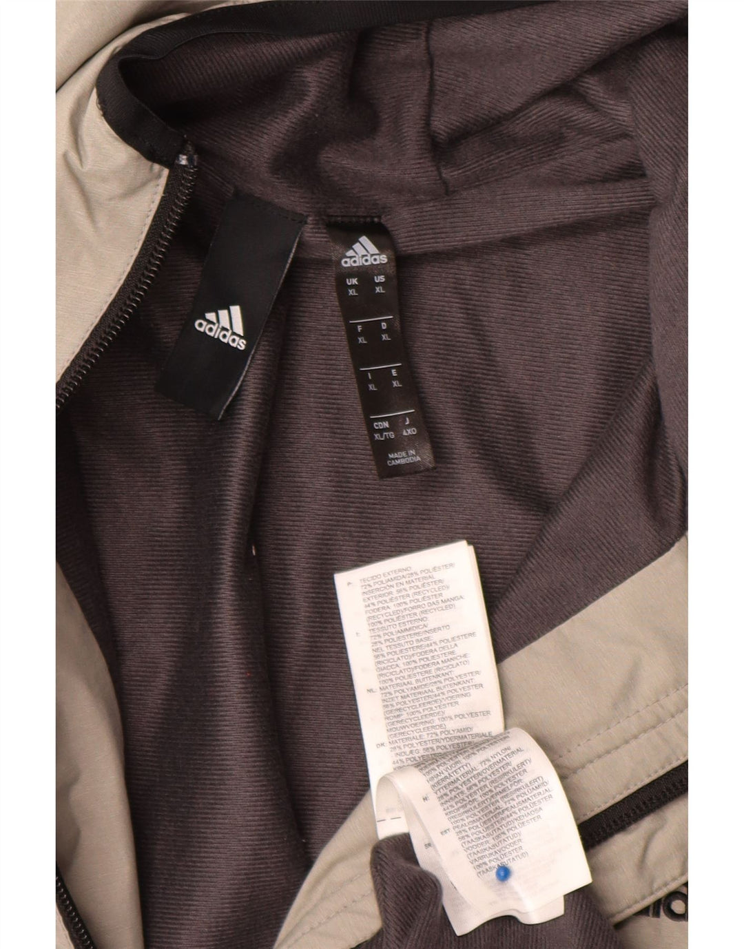 Adidas Herren-Regenjacke mit Kapuze, UK 42, XL, Grau, Colourblock-Polyamid