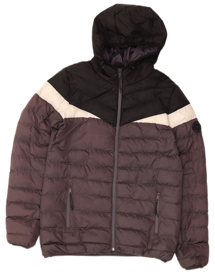 Hummel Wattierte Herrenjacke mit Kapuze, UK 38, Mittelschwarz, Colourblock-Polyester