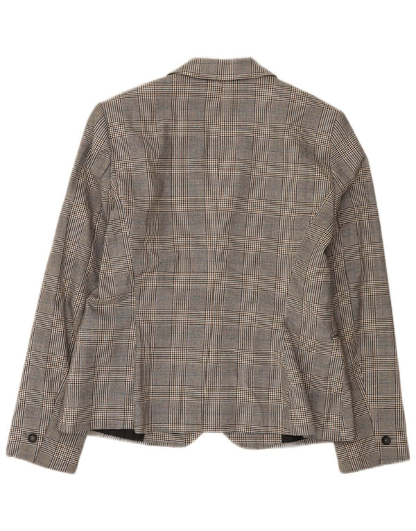 Zara Damen-Blazerjacke mit 1 Knopf, EU 42, großes grau kariertes Polyester