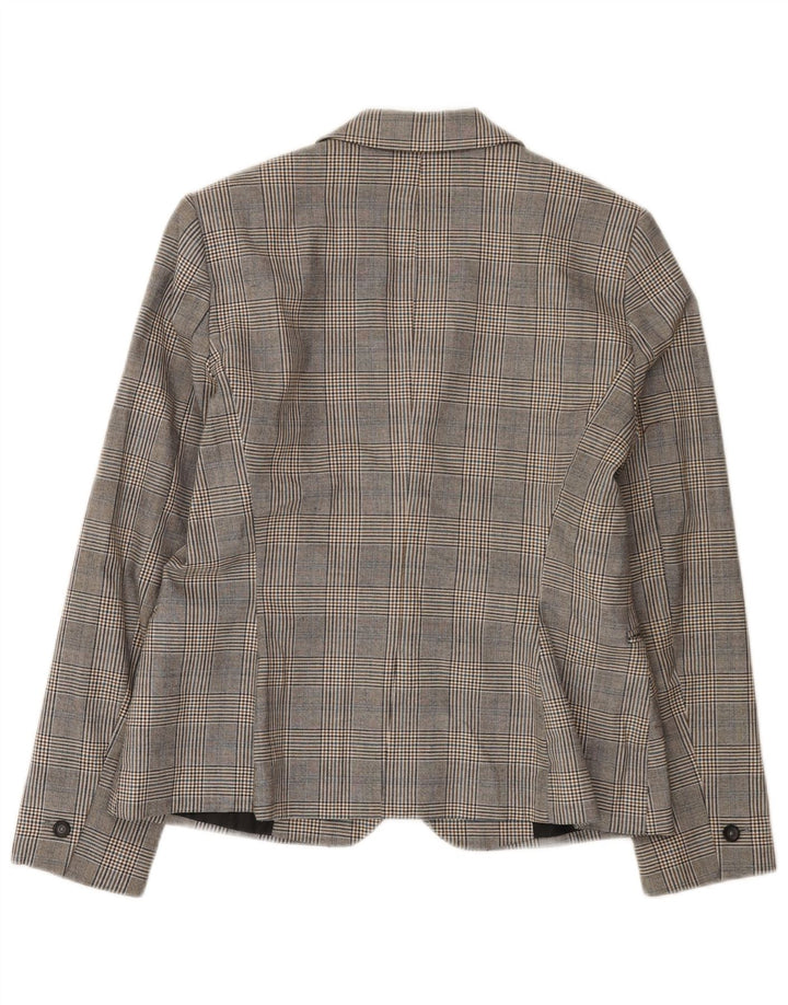Zara Damen-Blazerjacke mit 1 Knopf, EU 42, großes grau kariertes Polyester
