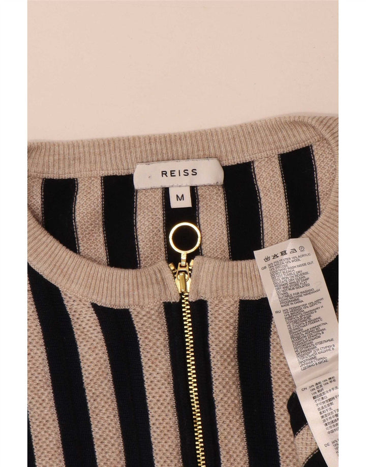 Reiss Damen-Pullover mit Reißverschluss am Hals, UK 14, mittelschwarz gestreift, Polyester