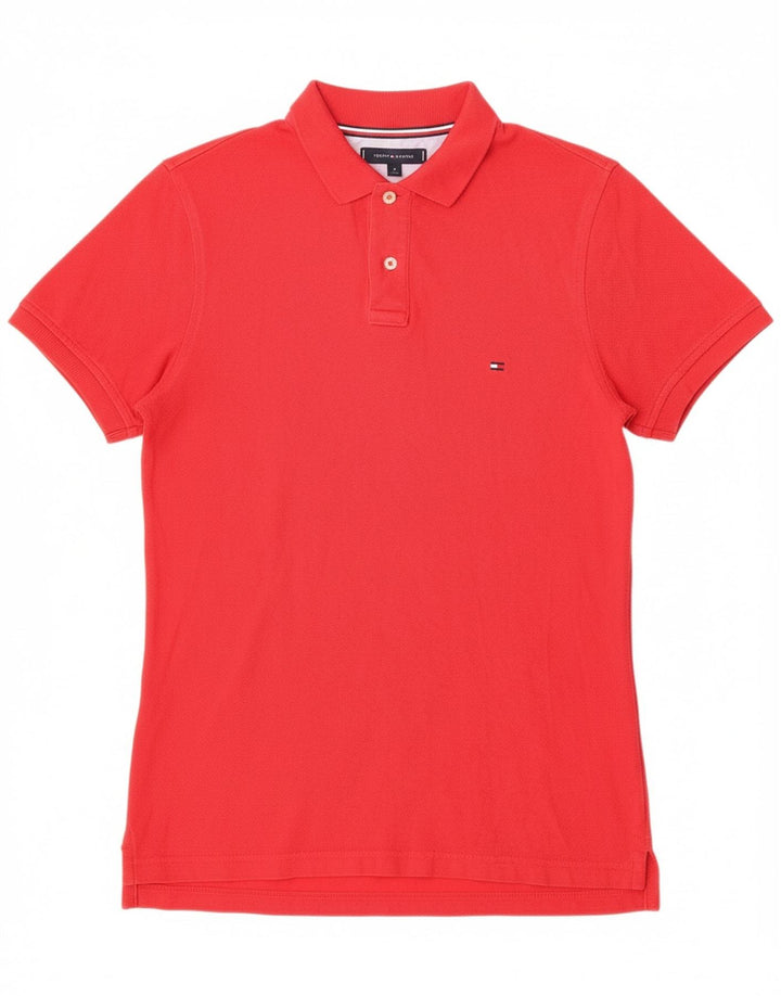TOMMY HILFIGER Mens Slim Fit Polo Shirt Medium Red Cotton
