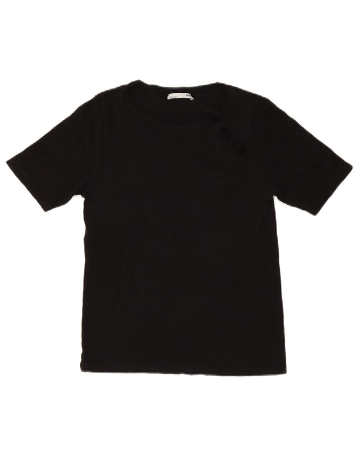 Zara Damen Grafik T-Shirt Top UK 14 Large Schwarz