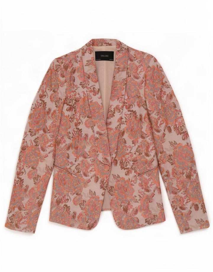 Zara Damen 1-Knopf-Blazer-Jacke, UK 12, mittelrosa, geblümtes Polyester