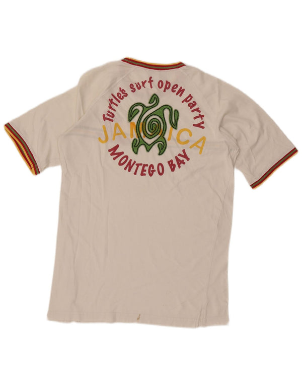 Asics Mens Montego Bay Graphic T-Shirt Top Medium Off White Striped Cotton