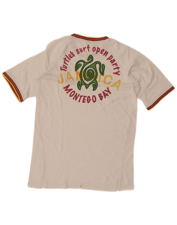 Asics Herren Montego Bay Graphic T-Shirt Top Medium Off White Gestreifte Baumwolle