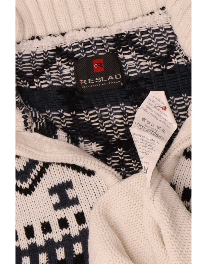 Vintage Herren-Pullover mit Reißverschluss, groß, weiß, geometrisch, Polyacryl