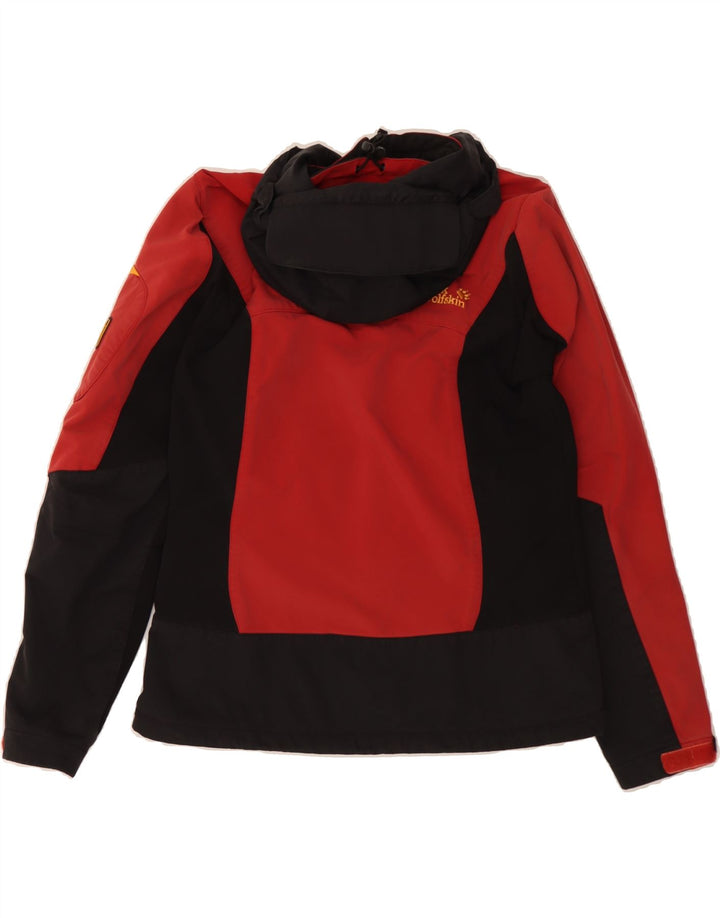 JACK WOLFSKIN Womens Hooded Rain Jacket UK 12 Medium  Red Colourblock Vintage Jack Wolfskin and Second-Hand Jack Wolfskin from Messina Hembry 