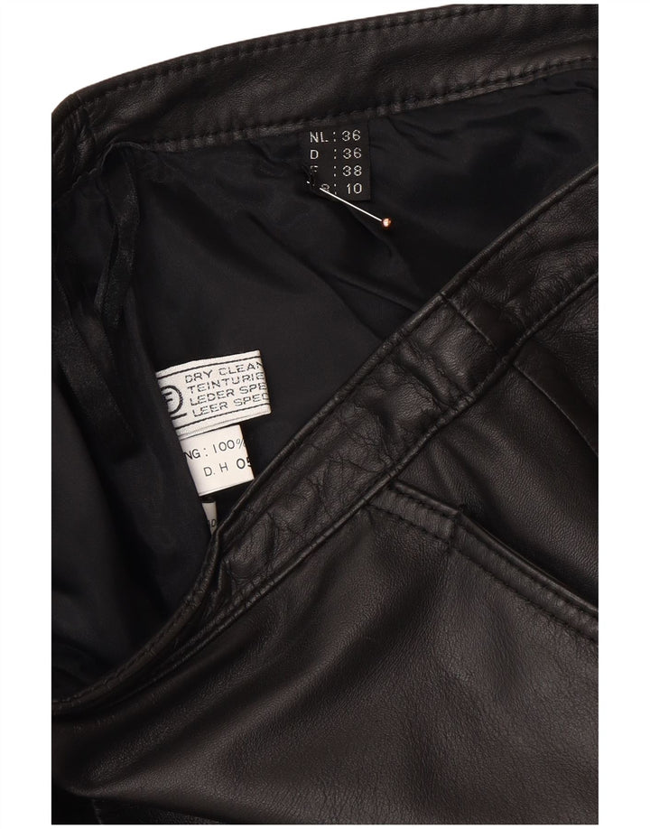 VINTAGE Damen Lederrock UK 10 Small W26 Schwarzes Leder