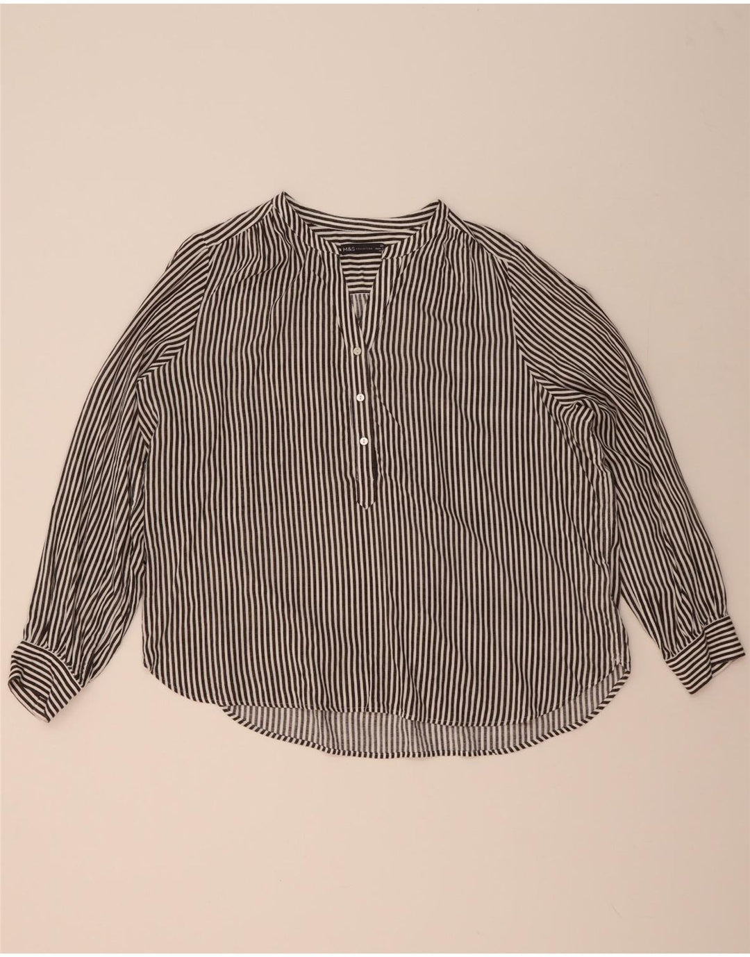 MARKS & SPENCER Übergroße Damen-Hemdbluse UK 20 2XL Grauer Nadelstreifen