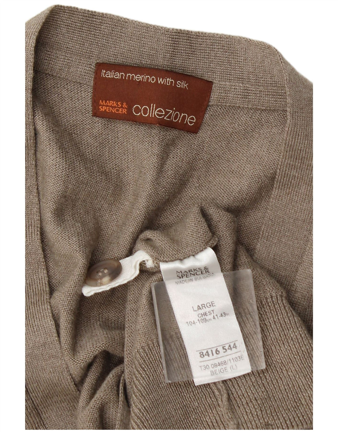 Marks & Spencer Herren-Cardigan, ärmellos, groß, beige Wolle
