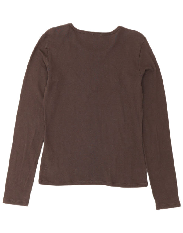 Benetton Womens Graphic Top Langarm UK 12 Large Braun Baumwolle