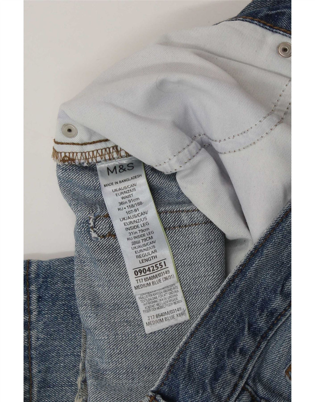 Marks & Spencer Herren Distressed Regular Straight Jeans W36 L31 Blaue Baumwolle