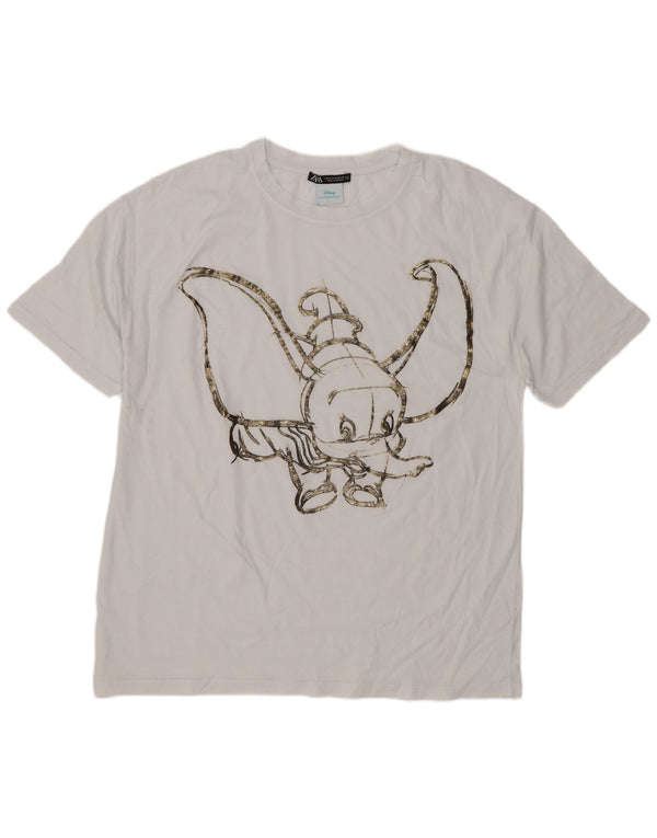 Zara Damen Dumbo Graphic T-Shirt Top UK 14 Medium Weiß Animal Print