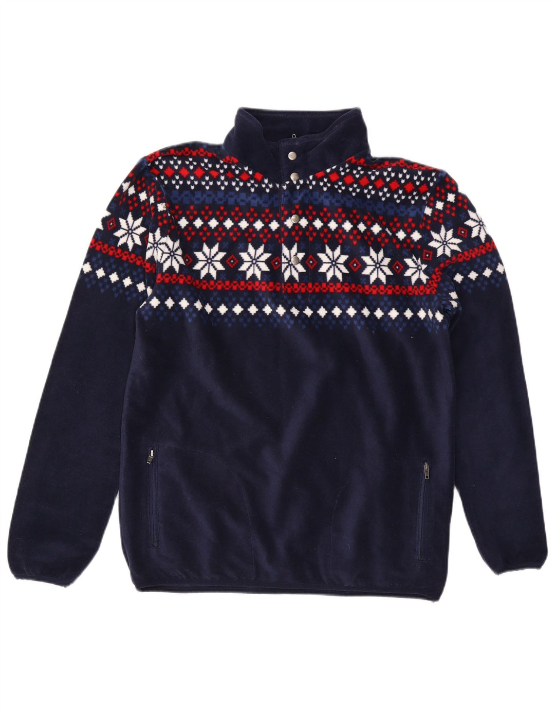 TCM Herren-Pullover-Trainingsoberteil mit Reißverschluss am Hals, mittleres Marineblau, Fair Isle-Muster