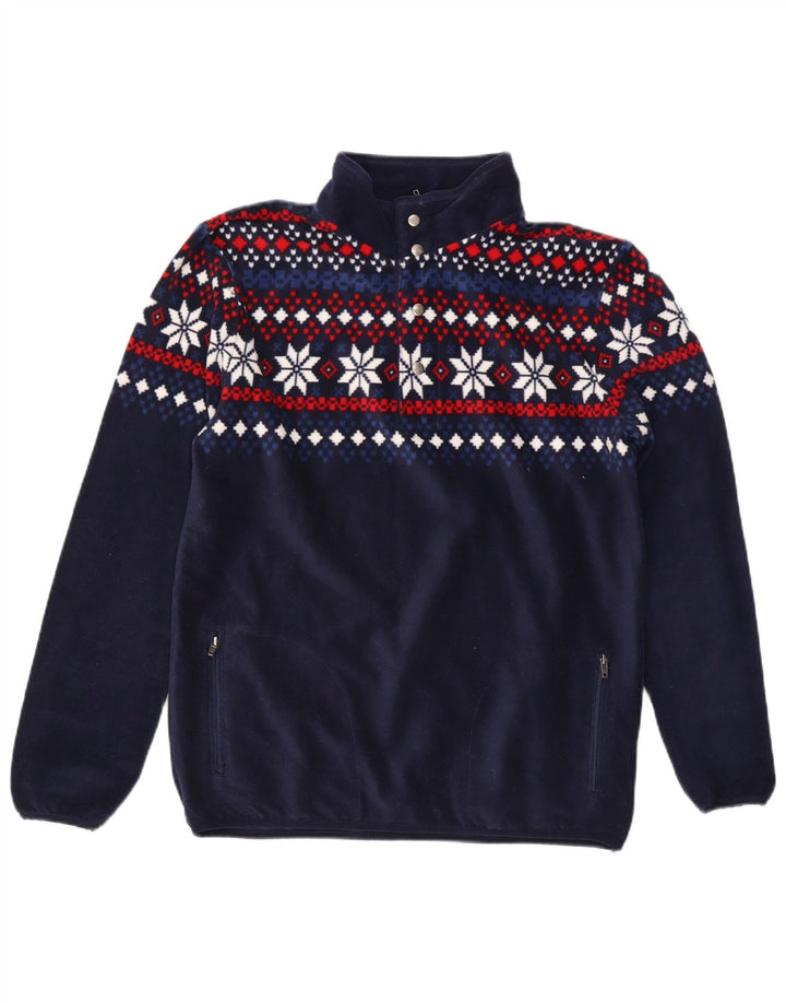 TCM Herren-Pullover-Trainingsoberteil mit Reißverschluss am Hals, mittleres Marineblau, Fair Isle-Muster