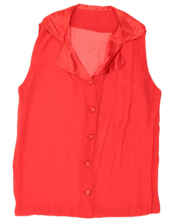VINTAGE Damen ärmellose Hemdbluse UK 16 Large Rot