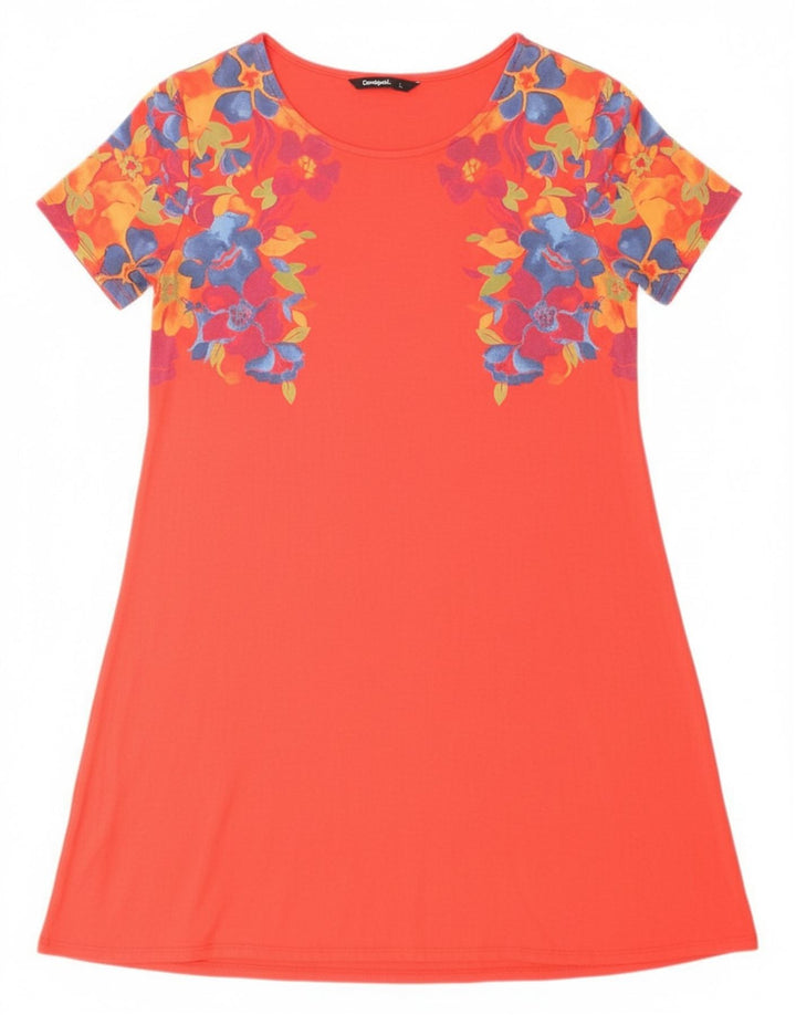 DESIGUAL Womens Basic Dress UK 14 Large Red Floral Cotton