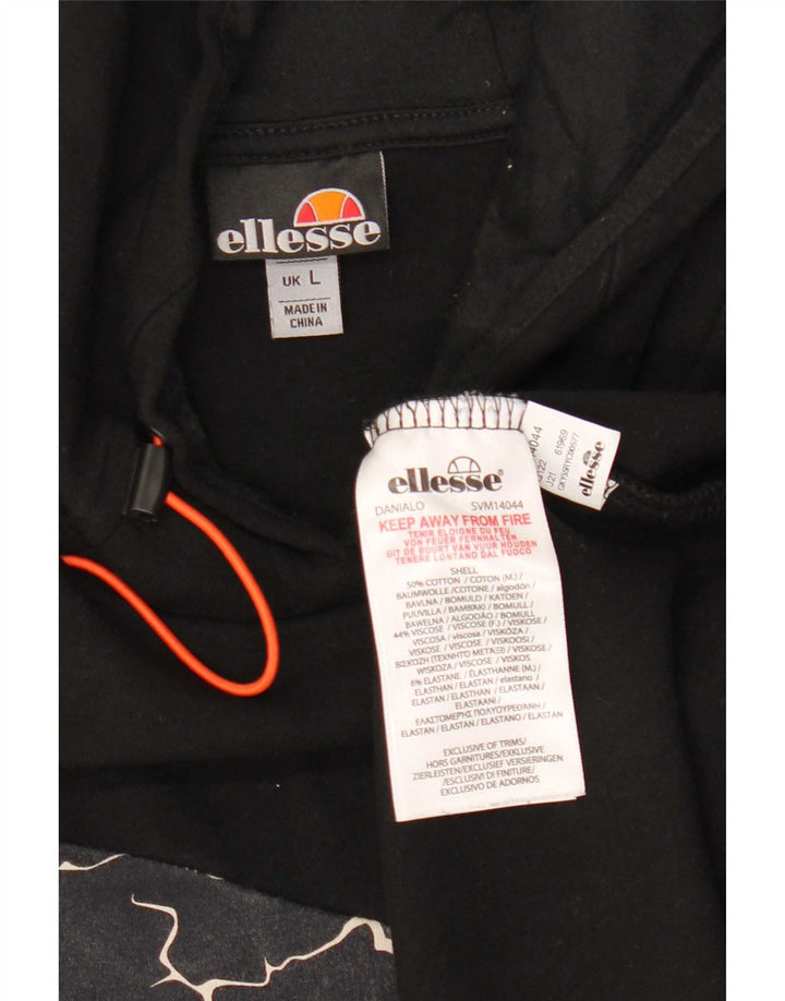 Ellesse Herren-Kapuzenpullover, groß, schwarze geometrische Baumwolle