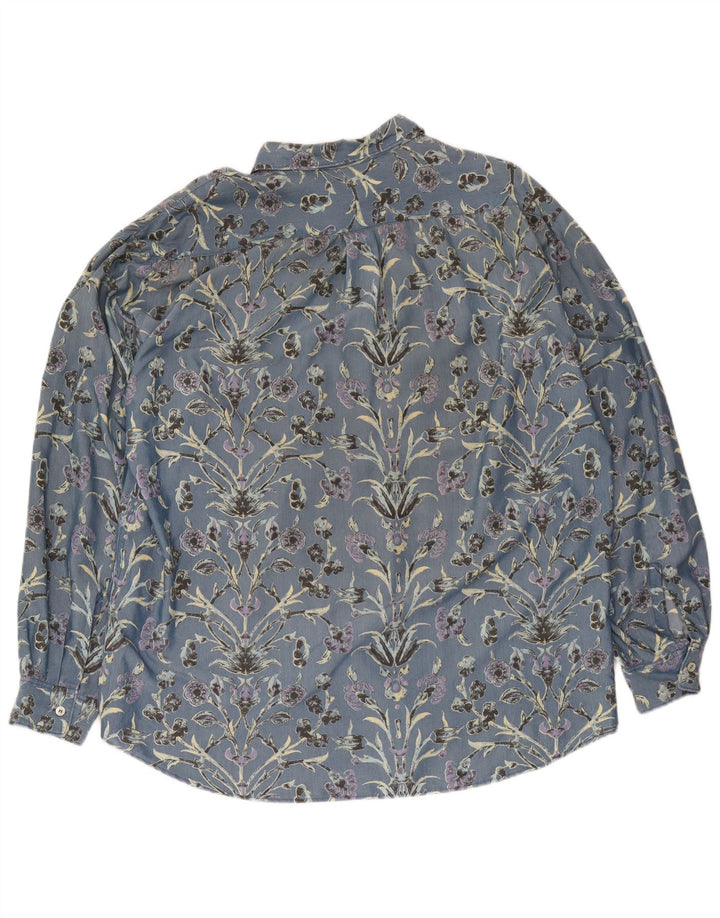 Vintage Herrenhemd XL Blau geblümt Baumwolle